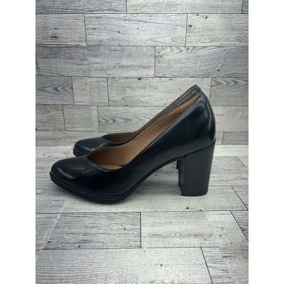 Clarks Artisan Kadri Leah Leather Pumps Black 3" Block Heel Comfort Size 7M - Picture 3 of 10